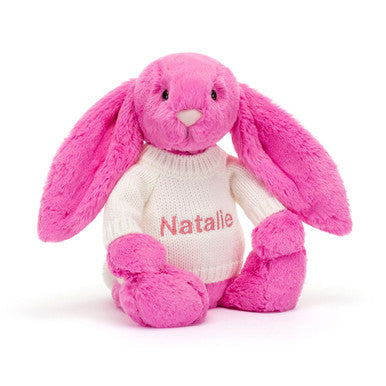 Bashful Hot Pink Bunny with Personalized Cream Jumper
