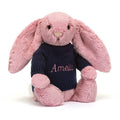 Bashful Tulip Pink Bunny with Personalized Navy Jumper