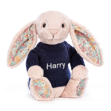 Blossom Blush Bunny with Personalized Navy Jumper