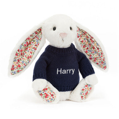 Blossom Cream Bunny with Personalized Navy Jumper