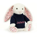 Blossom Cherry Bunny with Personalized Navy Jumper