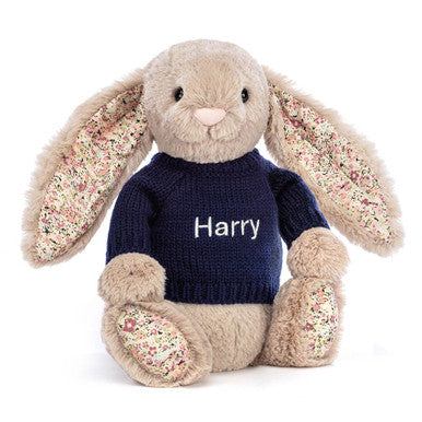 Blossom Bea Beige Bunny with Personalized Navy Jumper