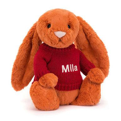 Bashful Tangerine Bunny with Personalized Red Jumper