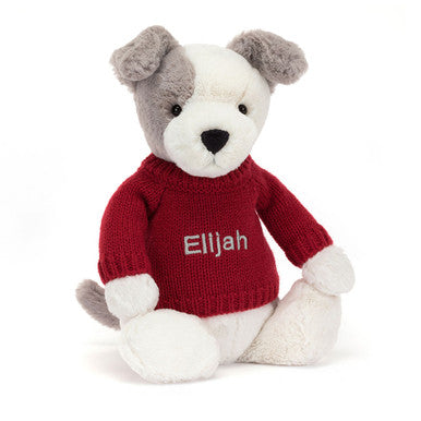 Bashful Terrier with Personalized Red Jumper