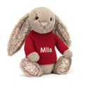 Blossom Bea Beige Bunny with Personalized Red Jumper